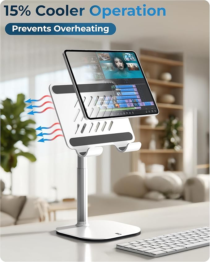 COOPER TabHolder Tablet Holder, iPad Stand for Desk, Portable Monitor Stand | Height Adjustable, 270° Tilt, Weighted Base; Fits iPad Pro, Kindle, Galaxy Tab, 15.6-17" Monitors 4.4 lbs; desk, kitchen, bed - Image 4