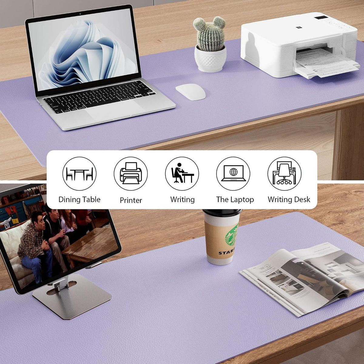 Aothia Faux Leather Desk Mat - Non-Slip PU Leather Desk Blotter, Waterproof Writing Surface, Large Desk Pad for Office & Home (Lavender, 55" x 24") - Image 6