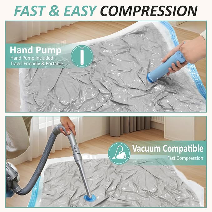 Vacuum Storage Bags with Hand Pump, Vacuum Seal Space Saver Bags,12 Medium | 80% Space-Saving Bags for Clothes, Pillows & Bedding; Double-Zip Airtight Seal; For Luggage, Home & Travel Storage - Image 6
