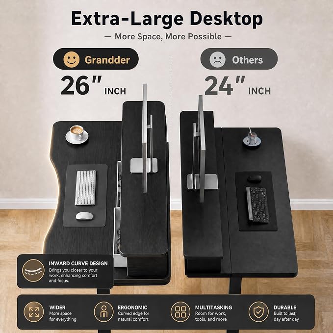 Grandder Electric Standing Desk with Two Drawers, Curved Sit to Stand Up Height Adjustable Desk with Storage Shelf for Home Office, 55 * 26 Inch, Study, Ergonomic Adjustable Computer Desk, Black - Image 7