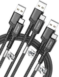 JSAUX USB to USB C Cable, USB C Cable for iPhone 17, 3-Pack (10+6.6+3.3FT) | USB Type C Charger Cord, Fast Charging for iPhone 17 16 Pro Max, Samsung Galaxy, iPad, Black by JSAUX