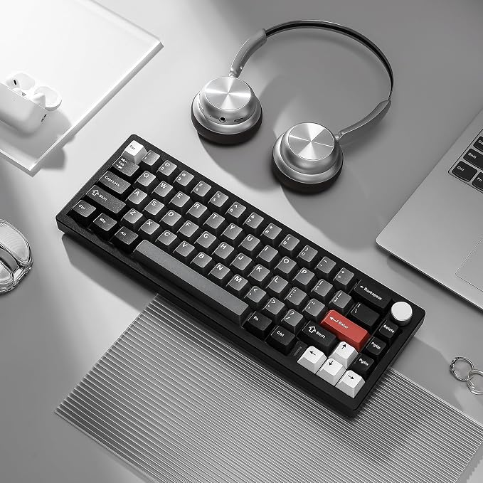 YUNZII AL68 Wireless Mechanical Keyboard,Full Aluminum CNC,60% Layout with Knob, QMK/VIA Software,Gasket Mounted,Hot Swappable,RGB Backlit,BT/2.4G/USB-C for Mac/Win (Black, Cocoa Cream V2) - Image 8