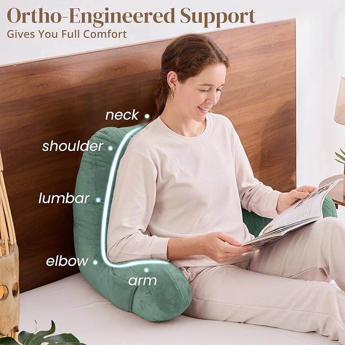 Sasttie Reading Pillow for Bed, Back Pillow for Sitting Up, Sage | 21" Backrest Support Cushion for Couch, Sofa, and Floor, Dorm Essentials, OEKO-TEX, Adjustable Down Alternative Fill - Image 4