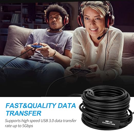 100FT USB 3.0 Active Extension Cable, USB 3.0 Extension Cord A-Male to A-Female, With High-Speed Data Signal Amplifier, Compatible With Quest 3,VR,Rift,360 Kinect,Xbox,Webcam,PS4, HD Camera or More - Image 9