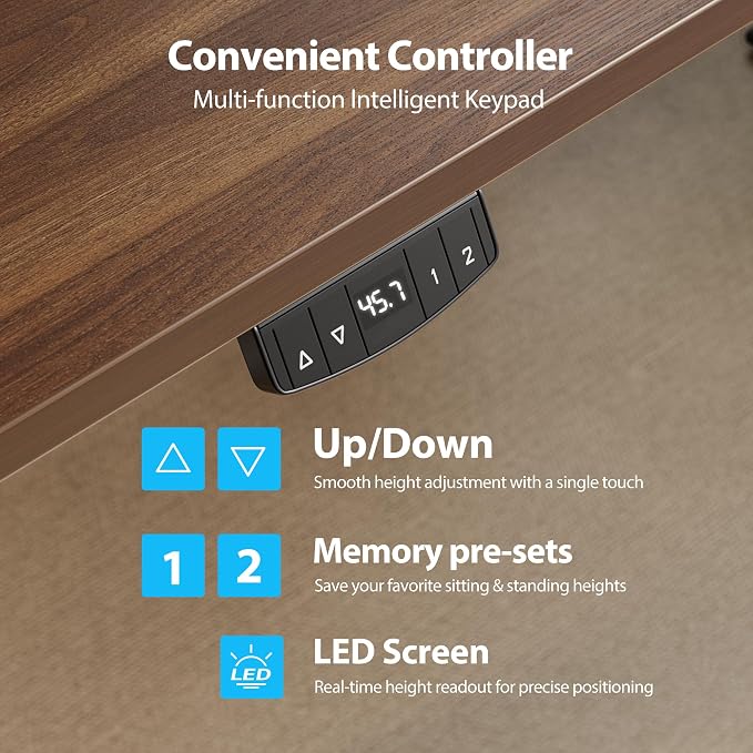 Agilestic 63*28 Inch Height Adjustable Electric Standing Desk, Dark Walnut | Sit Stand Up Computer Desk, Extra Wide desktop, Memory Presets, Stable Steel Frame,154 lbs, Easy Assembly, Splice Board - Image 6
