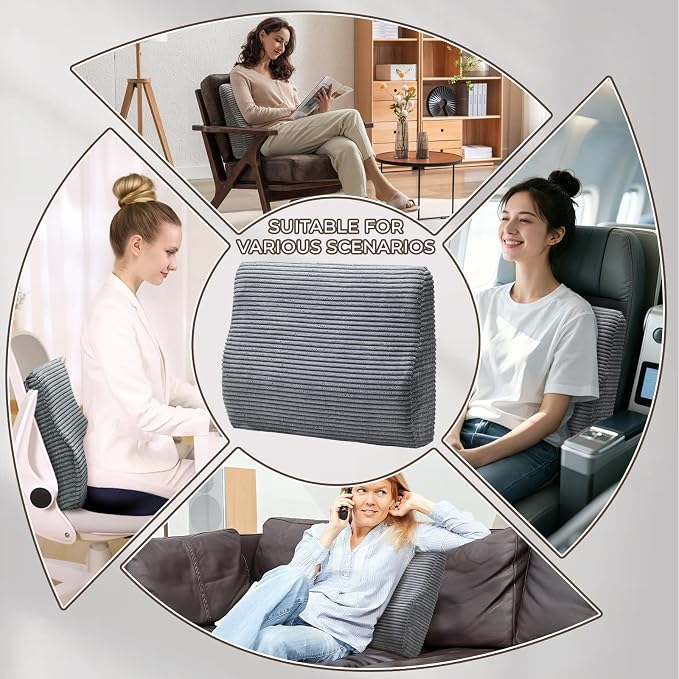 Lumbar Support Pillow for Recliner Chair/Accent Chair/Couch, Washable Cover | Large Memory Foam Back Support Cushion for Elderly, Ergonomic Backrest Pillow for Back Rest/Pain Relief/Reading, Gray - Image 7