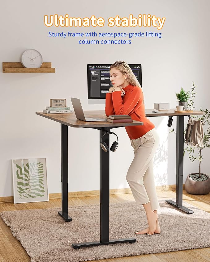 YIHAYO L Shaped Standing Desk Adjustable Height, 63 x 55 Inches Electric Corner Standing Desk with Splice Board, Computer Desk for Home Office, Rustic Brown - Image 4