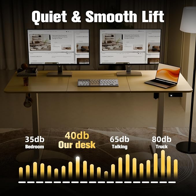 55"x24" Standing Desk, Adjustable Sit-Stand Home Office, Oak | Electric Adjustable Standing Desk, Sit to Stand Computer Office Desk with Splice Board, Memory Preset, Lifts 28''-46.5" - Image 6