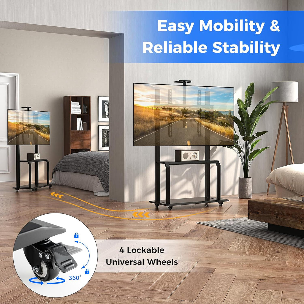 Goplus Mobile TV Stand, Rolling TV Cart with Camera Shelf & AV Shelves, Adjustable Media Console Cart for 32”-80” Flat/Curved TVs up to 132 lbs, Max VESA 900 X 600 mm, TV Mounting Screws Included - Image 5