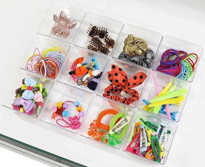 Simple Houseware Clear Desk Drawer Organizer, 3.25"x 3.25", 12 Packs | For Desk, Office, Bathroom, Makeup, and Craft Storage - Image 4