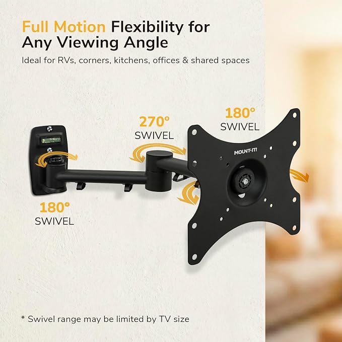 Mount-It! Full Motion TV Wall Mount Bracket for 13-42” Screens – 18" Articulating Arm, Quick Release Plate, Tilt Swivel Rotate, Anti-Theft Lock, Single Stud Install, Supports 44 lbs, VESA 75–200 - Image 8