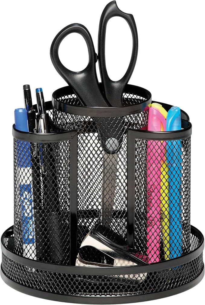 Rolodex Desk Organizer, Rotating Office Supply Caddy, Mesh Black (6.5" x 6.5" x 6.25") - Spinning Pencil Holder, Teacher Essentials by Rolodex