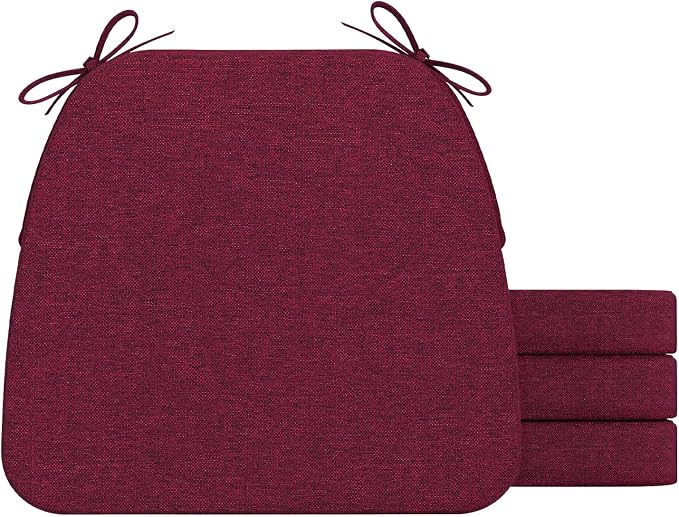 AAAAAcessories D-Shaped Chair Cushions, 2" Thick Dining Chair Pads with Ties and Removable, Machine-Washable Cover, 17" x 16", Set of 4, Wine Red by AAAAAcessories