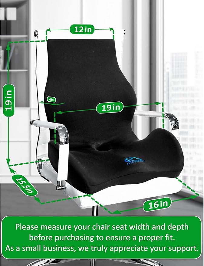 Ergonomic Memory Foam Seat Cushion for Office Chair, Car Seat, Dining, Gaming Chair & Wheelchair, Full Back & Lumbar Support Pillow One Piece, Back Pain Relief, Coccyx, Tailbone & Sciatica Pain Relief - Image 2