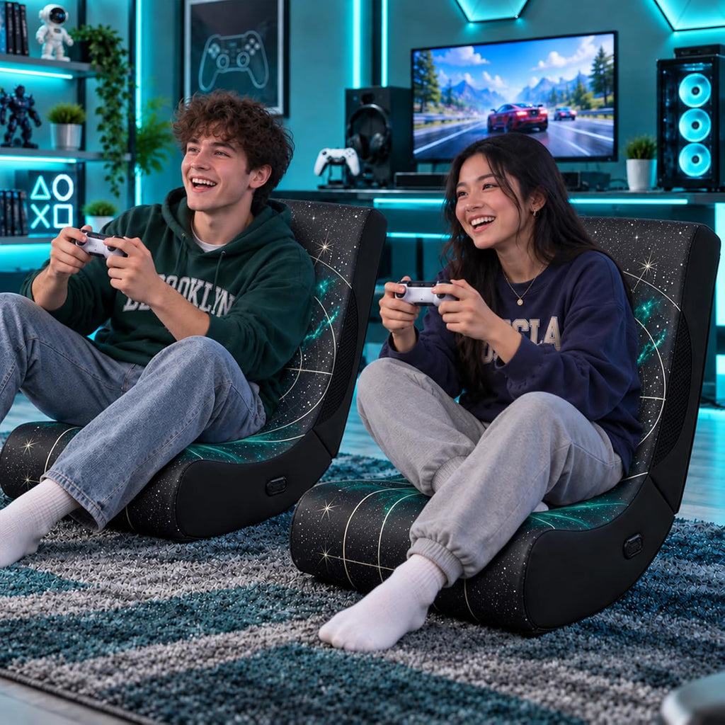 Foldable Floor Gaming Chair Rocker for Adults | Kids, LED Lights - Image 2