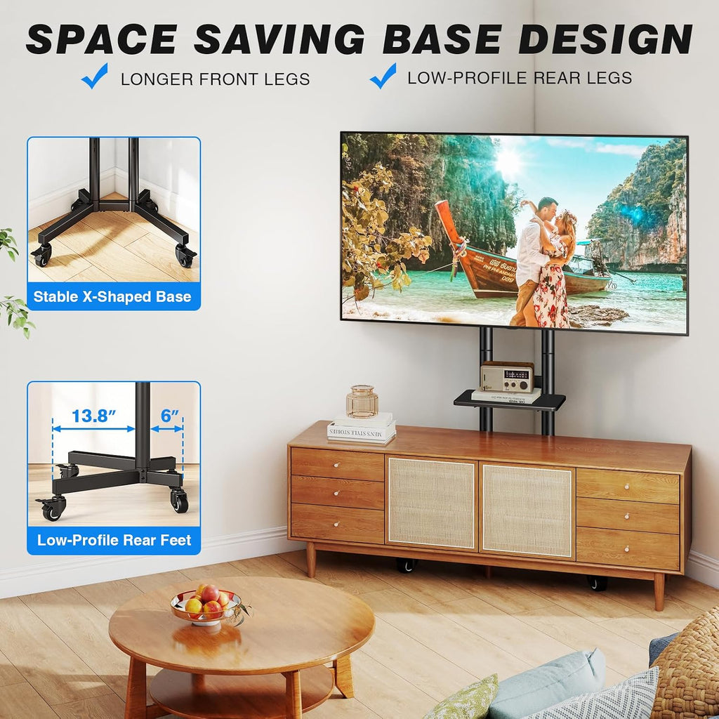 Portable Rolling TV Stand with Shelf for 32-85 in TVs up to 150 lbs - Image 5