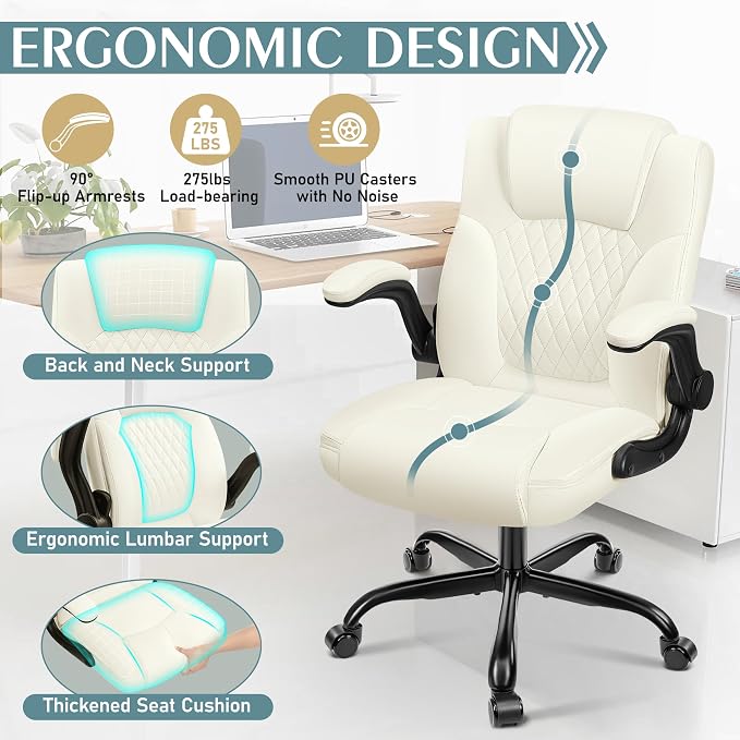 Leather Office Chair, PU Home Computer Desk Chairs with Ergonomic Back Support, 360°Swivel Free，Small Gaming Chair with Wheels and Adjustable Armrests, for Short People Use - Image 6