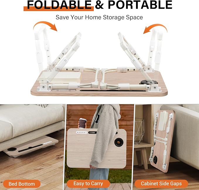 Lap Desk for Bed Adjustable Height with USB Port 23.6" x15.7" Desktop | Storage Drawer, Bookshelf, Fits 17" Laptop, For couch WFH Study, Foldable Non-Slip No Assembly Sturdy Lightweight Glacier - Image 7