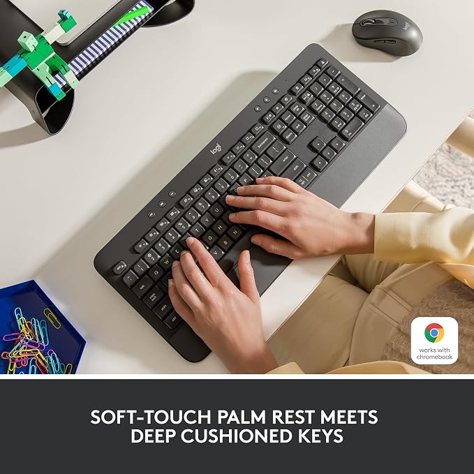 Logitech Signature K650 Comfort Full-Size Wireless Keyboard - Graphite | Full-size with wrist rest, BLE Bluetooth or Logi Bolt USB receiver, deep-cushioned keys, numpad, PC and Mac compatible - Image 2