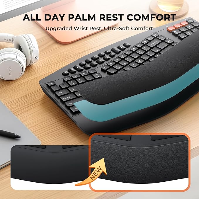 MEETION Ergonomic Split Keyboard and Mouse Combo, Bluetooth Wireless | Full-size keyboard with multi-device, adjustable 4 DPI mouse, designed for comfortable use with PC, laptop, tablet and Mac - Image 2