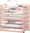 Daltack 6-Tier Paper Organizer for Desk with Handle, Rose Gold | Sturdy Metal Mesh Organizer with Movable Middle Trays and a Carry Handle for Papers, Folders and Office Supplies by DALTACK
