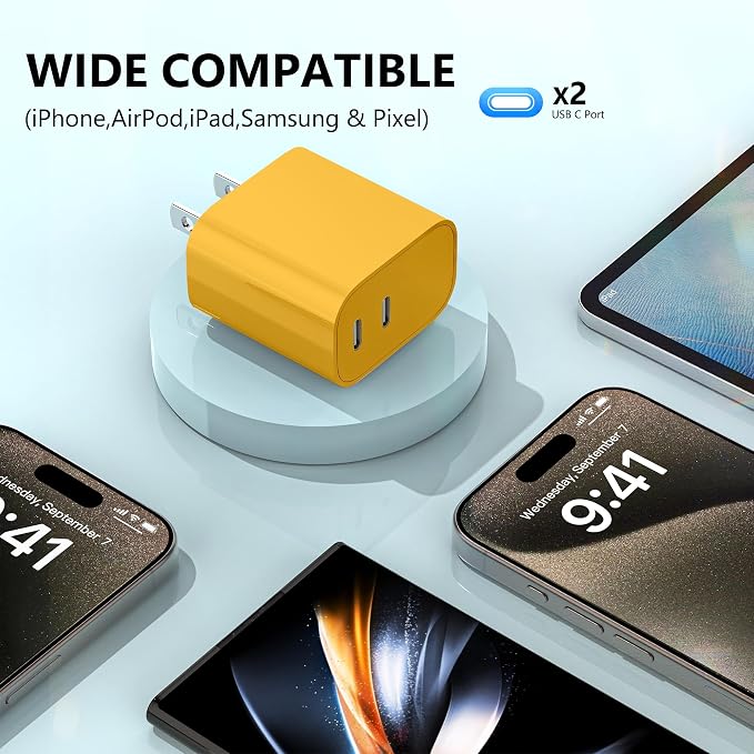 USB C Charger Block 3 Pack, Dual Port 20W Fast Wall Plug(Orange Yellow) | 20W PD fast charging USB C block for iPhone 17 16 15 14 13 12 11, iPad Pro, iPad Air, AirPods and Apple Watch. - Image 4
