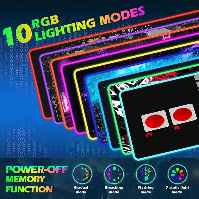 ToLuLu RGB Wireless Charging Gaming Mouse Pad, 7.5/10/15W LED Mouse Pad | Computer Keyboard Mat 10 Light Modes Mousepad, 800x300x4MM Extended Large Big Desk Pad Desk Mat, Game Console Buttons Black - Image 3