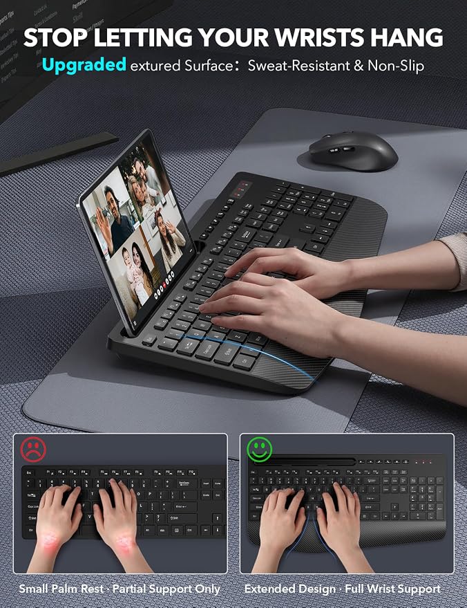 Wireless Keyboard and Mouse Combo - Full-Sized, Ergonomic Wrist Rest | Phone Holder, Sleep Mode, 2.4G Quiet Keyboard for PC Laptop, Trueque KM23 Complete Work Setup for Office or Home - Image 2