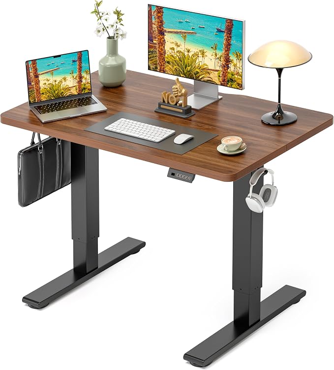 CubiCubi Electric Standing Desk 40 x 24 Inch, Height Adjustable Sit Stand Desk with Memory Presets, Splice Desktop Computer Desk for Home Office, Black Frame/Dark Walnut Top by CubiCubi