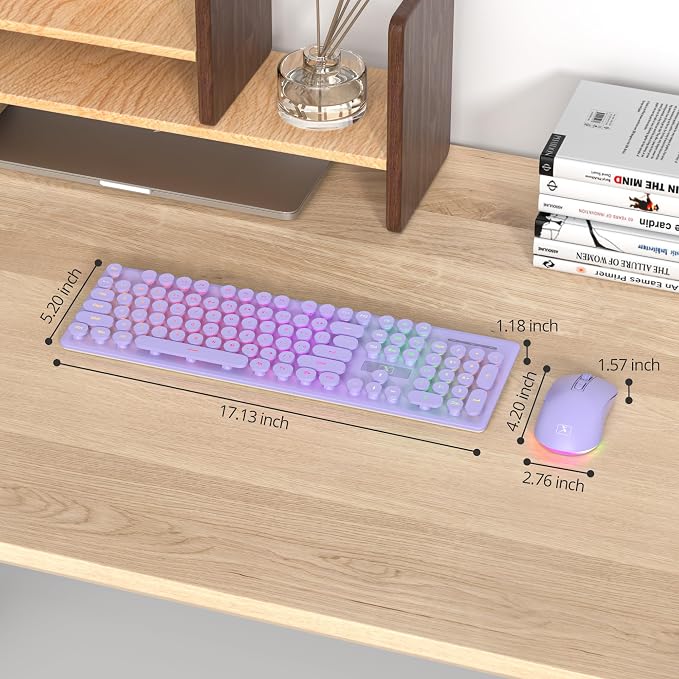 Backlit Wireless Keyboard and Mouse, 2.4GHz Light Up Typewriter Rechargeable Cordless Quiet Keyboard with USB Receiver for PC/Laptop (Purple) - Image 6