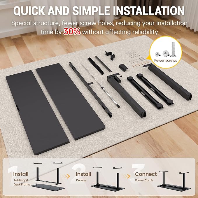 Veken 39.4 Inch Large Electric Standing Desk, Gaming Table, Black | Height Adjustable Sit Stand Up Computer Tables for Home Office, Study , Writing, Suit students, employees and group work - Image 4