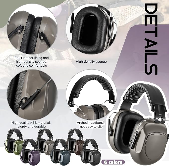 6 Pcs Adult Kids Ear Protection 27db Noise Reduction Shooting Hearing Protection for Gun Range Hunting Construction Studying(Shooting Style, Dark Colors) - Image 3