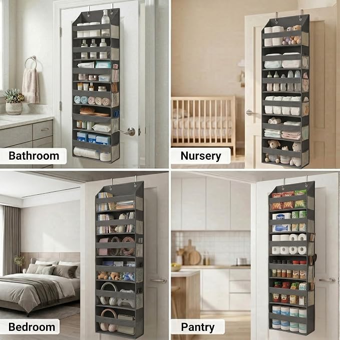 HOMELUX THEORY Over the Door Organizer, 6-Tier, 100D Fabric, Dark Gray 1pc | Over the door shoe organizer, 50 lbs capacity, 12 side mesh pockets, 100D extra thick fabric, Closet & entryway storage - Image 5
