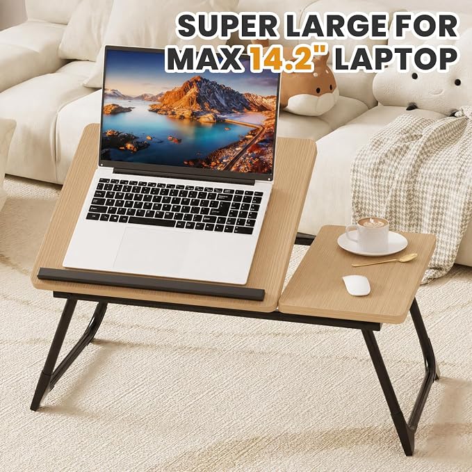 Laptop Bed Desk, 5-Angle Adjustable Bed Laptop Table with Cup Holder | Foldable Laptop Stand for Couch & Sofa, Portable Laptop Tray for Adults Writing Reading Eating, Walnut - Image 7