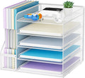 Marbrasse Desk Organizers and Accessories, 5-Tier Paper Letter Tray Organizer with File Holder, Mesh File Organizer, Office Desk Accessories & Organization for Supplies (White) by Marbrasse