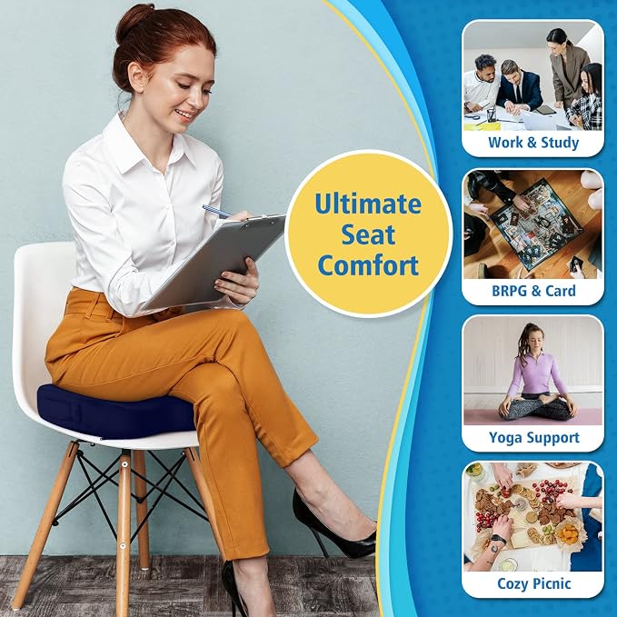 CloudBliss Gel Memory Foam Seat Cushion for Long Sitting, Large, Blue | Gel Chair Pad for Tailbone, Coccyx, Sciatica , Soft Suede Cover, Non-Slip , Washable Mesh, for office, home, car - Image 5