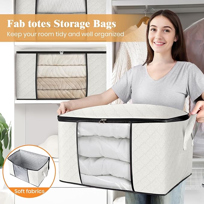 Fab totes 10 Pack Storage Bags for Clothes Blanket Storage Bins with Lids | Foldable Closet Organizers with Zippers,Window and Handles,Fabric Storage Bins for Sweater,Comforter,Bedding,Dorm essentials - Image 5