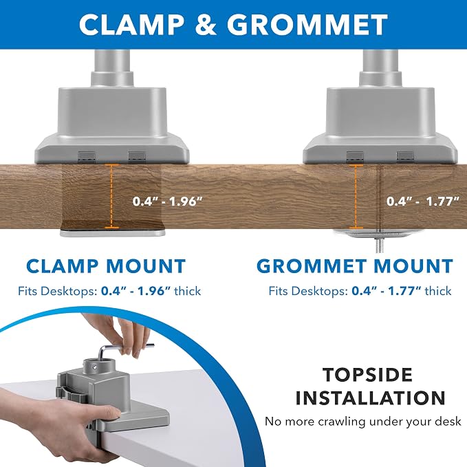 Mount-It! Dual Monitor Mount - Monitor Stands for 2 Monitors, Computer Arms on Desk Stand, Gas Spring Height Adjustable Desk Mount in Silver, VESA 75, 100 Fits Screens Up to 32", Silver Color - Image 8
