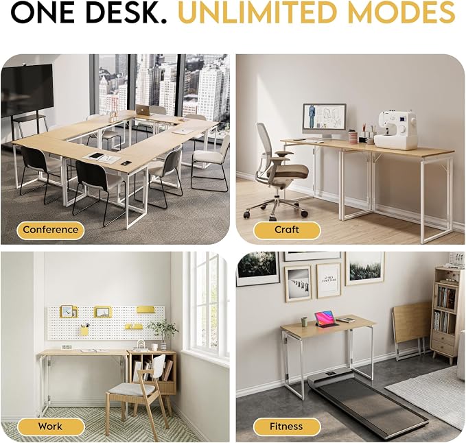 39.4" Folding Desk: No Assembly, Wood Top for Small Spaces | 39.4 in dual-monitor workspace, holds 150 lbs, folds flat to 2.3 in, splash-proof top, home office or gaming - Image 8