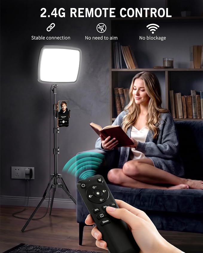 NiceVeedi 14" Soft Large Light with 72" Stand, 3 Color Full Screen Dimmable Ring Light, 2.4G Remote/Phone Holder/Tripod with Ring Light for Video Recording/Home Office/Makeup/Zoom/Stream/TikTok - Image 7