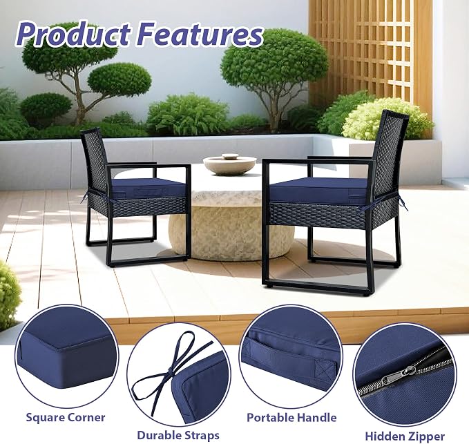 IPYNBAP Outdoor Chair Cushions Set of 4 -Waterproof Outdoor Seat Cushions for Patio Furniture, Patio Chair Cushion with Handle and Ties, Out Door Chair Pads,17x16x2-Square, Navy Blue - Image 5