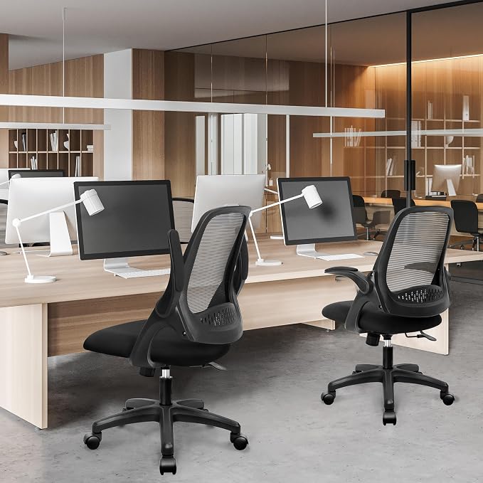 NEO CHAIR Office Desk Chair, Ergonomic Mesh with Flip-Up Arms, All Black | Lumbar Support, Height Adjustment, 360° Swivel and Rolling Base, Space-Saving Design for Home Office, Vanity or Study - Image 8