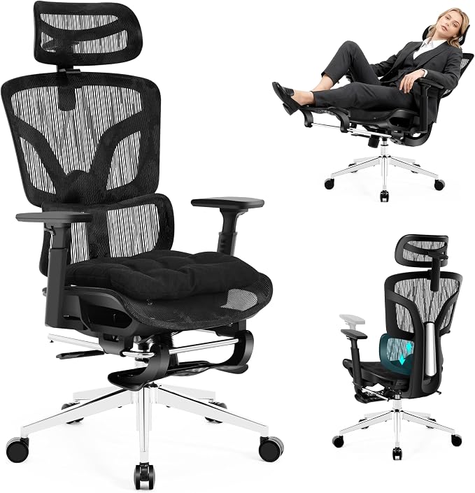 Ergonomic Office Chair with Footrest 4-Level Adjustable Lumbar Suppor | Big and Tall Office Chair t - 155° Tilt Lock and Wide Cushion - 3D Headrest & Armrests, High Back Home Desk Chair by NexthroOfficeChair