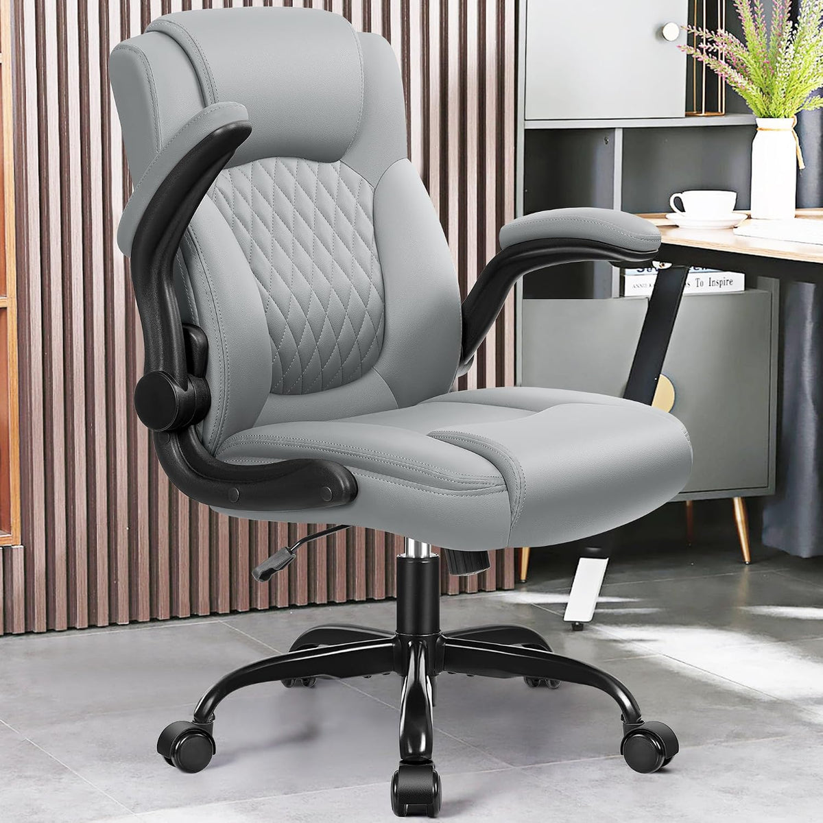 Leather Office Chair, PU Home Computer Desk Chairs with Ergonomic Back Support, 360°Swivel Free，Small Gaming Chair with Wheels and Adjustable Armrests, for Short People Use - Image 2