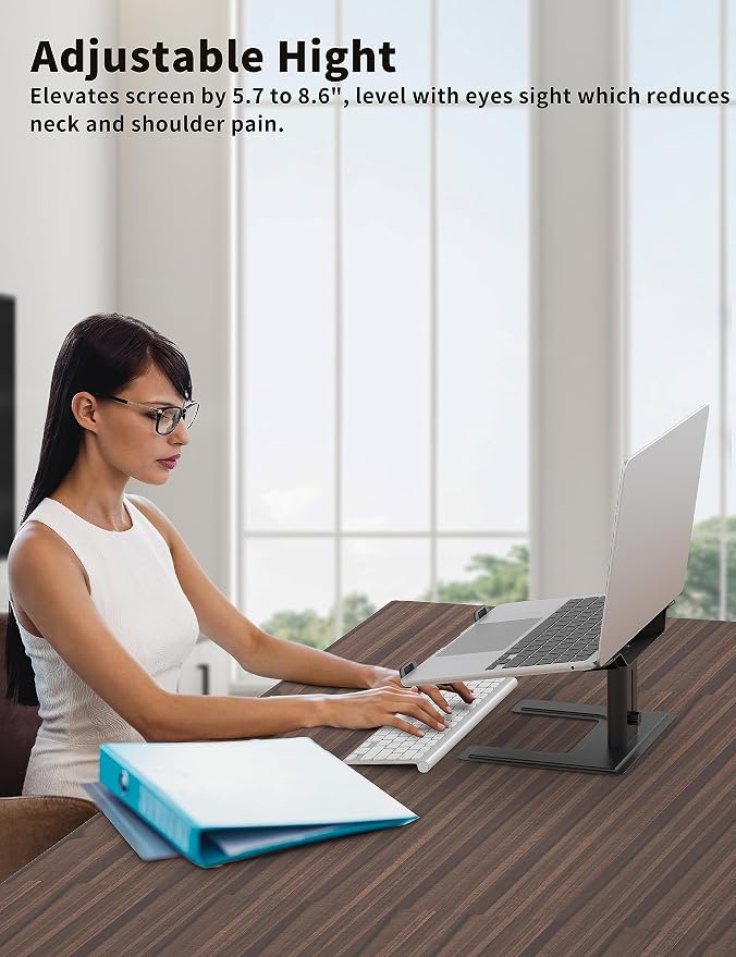 ALASHI Laptop Stand for Desk, Computer Stand Adjustable Height, Ergonomic Notebook Laptop Riser, Aluminum Metal Holder Compatible with 10 to 17.3 Inches Notebook PC Computer, Black - Image 3