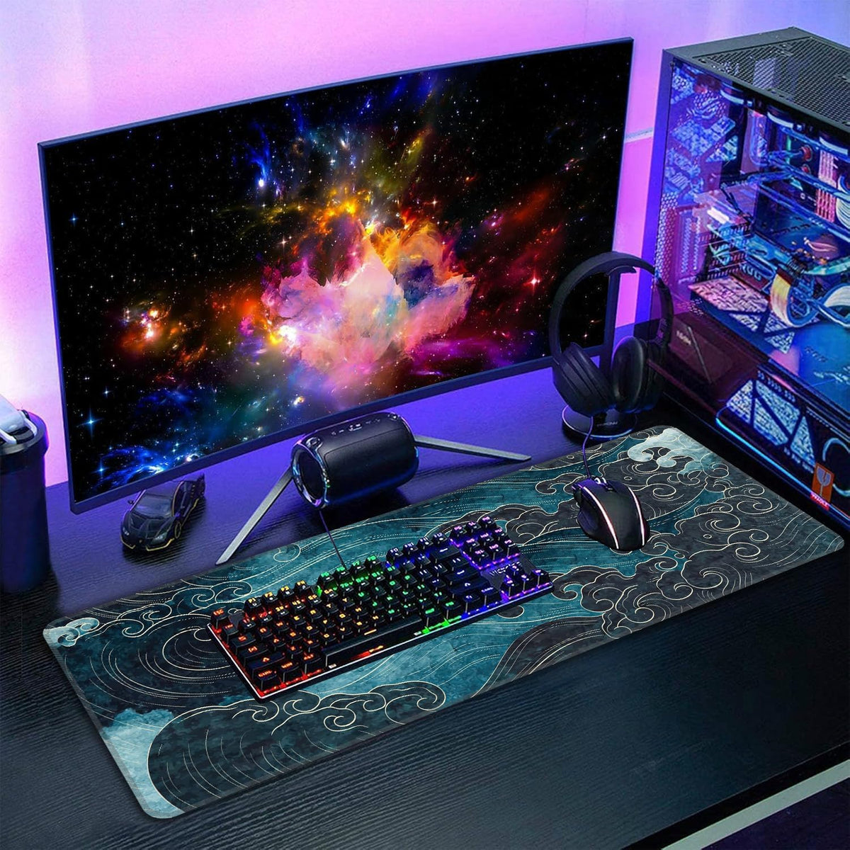 Japanese Sea Waves Mouse Pad,XL 31.5"x11.8" Big Gaming Mousepad,Japanese Sea Waves Large Extended Mouse Mat,Non-Slip Rubber Base Waterproof with Stitched Edges for Gaming Office Home - Image 7