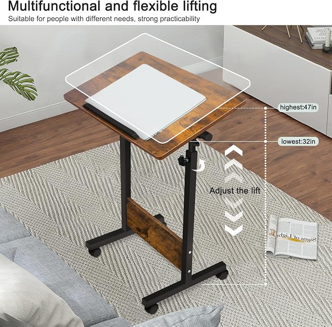 KOUPA Height Adjustable Flip Standing Desk with Wheels,24Inch | Portable Rolling Mobile Desk , 360° Flip Top, Sturdy Steel Frame, for Home Office, Small Spaces,Height 32"-47" Rustic Brown - Image 7