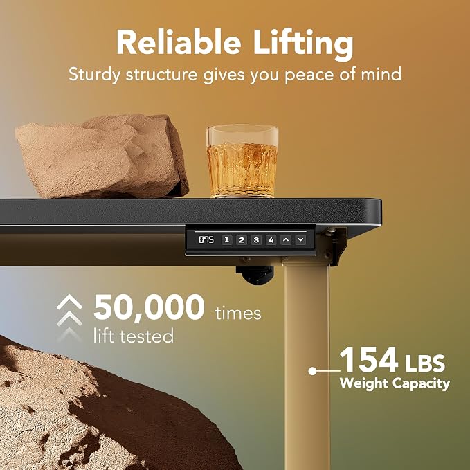 HUANUO 32" Small Electric Standing Desk Adjustable Height, 4 Memory Height Settings, Sit Stand Up Desk for Home Office & Computer Workstation, Black and Gold Frame | 176 Lbs Capacity, Rounded Corners, Wheel-Ready Feet, Compact Desktop, Apartment Worksp... - Image 4