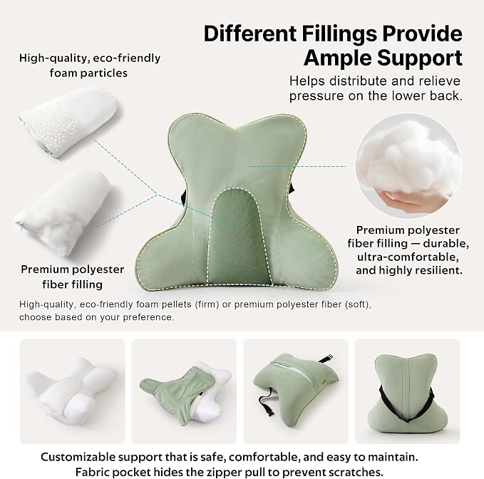 Lumbar Support Pillow (Pat. Pend) for Couch & Recliner, Ergonomic Chair Back Support for Lower Back Pain Relief, Back Support for Couch, with Adjustable Strap to Stay in Place, Celadon Green - Image 3