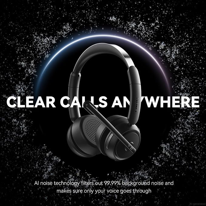 Wireless Headset with Mic for Work, Bluetooth Headset with Microphone AI Noise Cancelling & Mute Button, Wireless Headphones with Mic for Work/Home/Office/Call Center/PC/Laptop/Computer/Teams/Zoom - Image 2